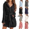 CHINEE Vanfound Women's Premium Quality Solid Color Warm Bathrobe for Home Use Autumn Winter Hooded Plush Pajamas Short Length XL for