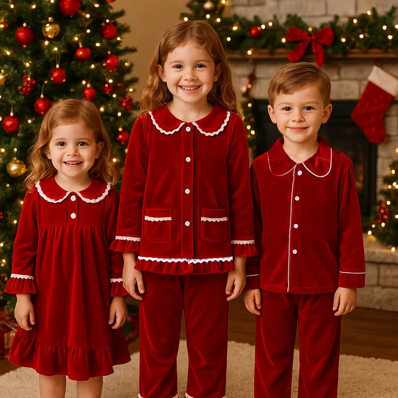 CHINEE Velvet Family Matching Pajama Set Christmas Red Children Sleepwear Winter Kids Clothing Family Matching Pajamas
