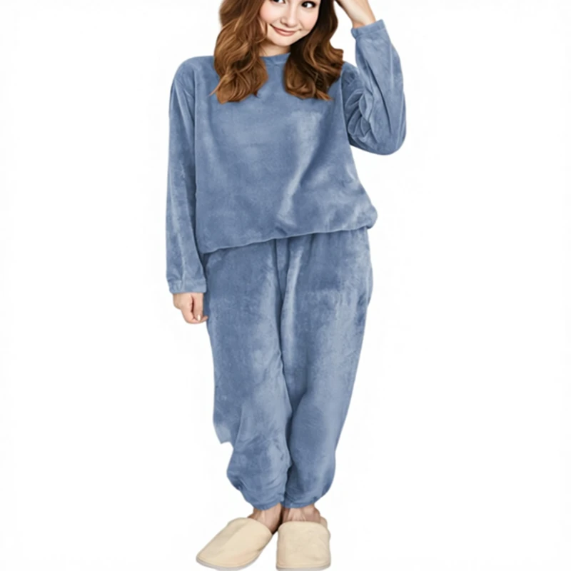 CHINEE Velvet Women's Pyjama Set Comfortable Long Sleeve 2 Piece Fluffy Homewear Loungewear One Size Women's