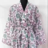 CHINEE Vintage Floral Cotton Kimono Robe for Women Elegant Summer Dressing Gown Wide Sleeves Drawstring Lightweight Loungewear