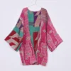 CHINEE Vintage Floral Kantha Handmade Women's Kimono Jacket Robes Reversible Midi Length Woven Dress