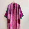 CHINEE Vintage Soft and Comfy Silk Kimono Robe Handmade Tie Dye Long Dressing Gown Beach Cover Up
