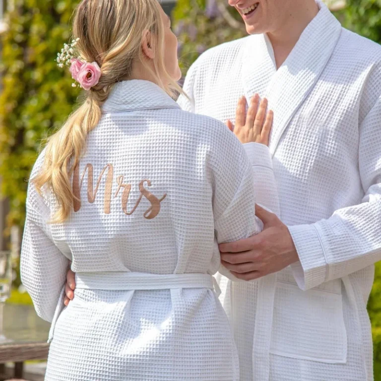 CHINEE Waffle Bathrobe Custom Luxury Embroidered White Kimono Robe Hotel Spa Robe Couple Bathrobe Set for Men Women
