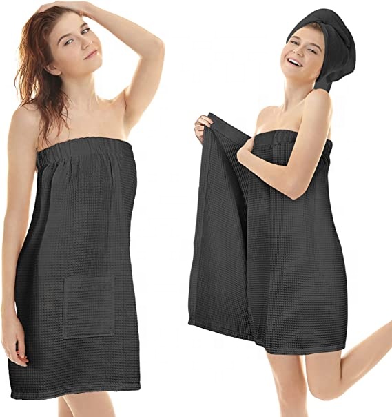 CHINEE-Waffle-Weave-Bath-Robe-100-Cotton-Kimono-Style-with-Belt-for-Spa-Hotel-and-Home-Use