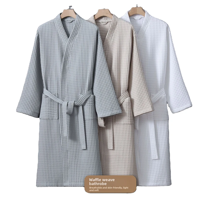 CHINEE Waffle weave Jacquard Cotton Eco Friendly Bathrobe Luxury Nightgown Plus Size Long Style For Men Women Sleepwear For Hotels