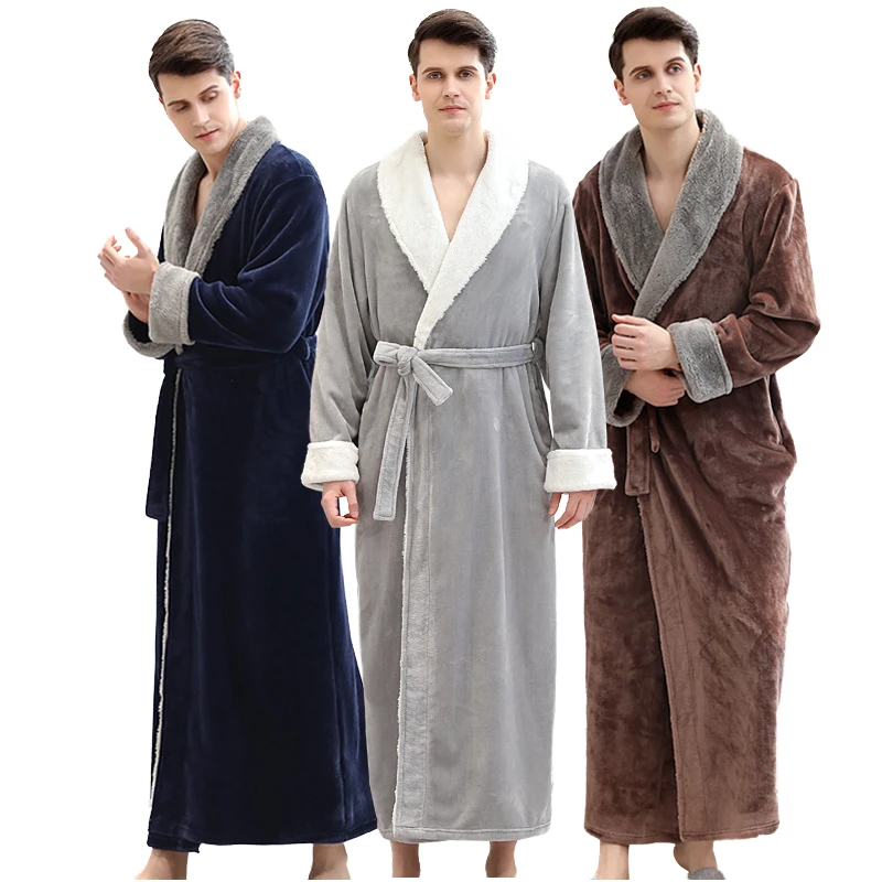 CHINEE Warm Flannel Loungewear Luxury Bathrobe For Men Thick Plush Robe Winter Use Full Length Couple Home Sleepwear OEM