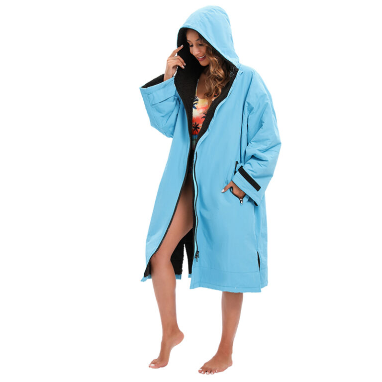 CHINEE Waterproof Robe Hooded Long Sleeved Thick and Fleece Warm Coat Men's Women's Outdoor Ccold Proof Change Cloak