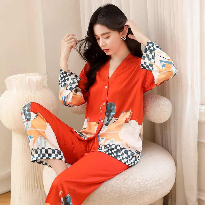 CHINEE Wedding Pajama Personalized Women's Lady Bridesmaids Gift Long Pants Silk Like Nightwear Luxury Print Sleepwear Femme Petite
