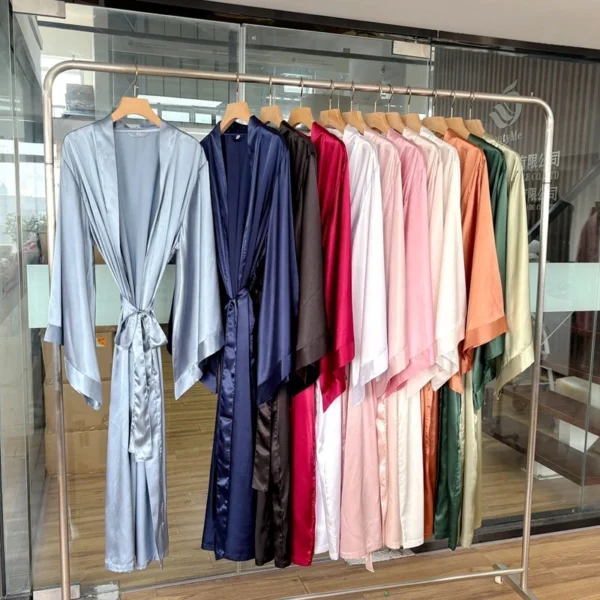 CHINEE Wedding Women's Sexy Silk Satin Kimono Robe Long Style Wide Sleeves Smooth Soft Luxury Bride Bridesmaid Morning Gown Solid
