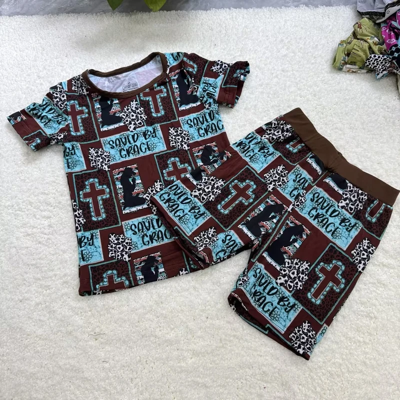 CHINEE Western Children Bamboo Toddler Pajamas Sustainable Bamboo Pyjamas for Kids Short Sleeve Sleepwear Custom Bamboo