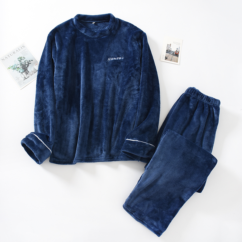 CHINEE Winter Long Sleeve Adult Soft Pyjamas Thermal Pajama Set Men Sleepwear Thick and Warm