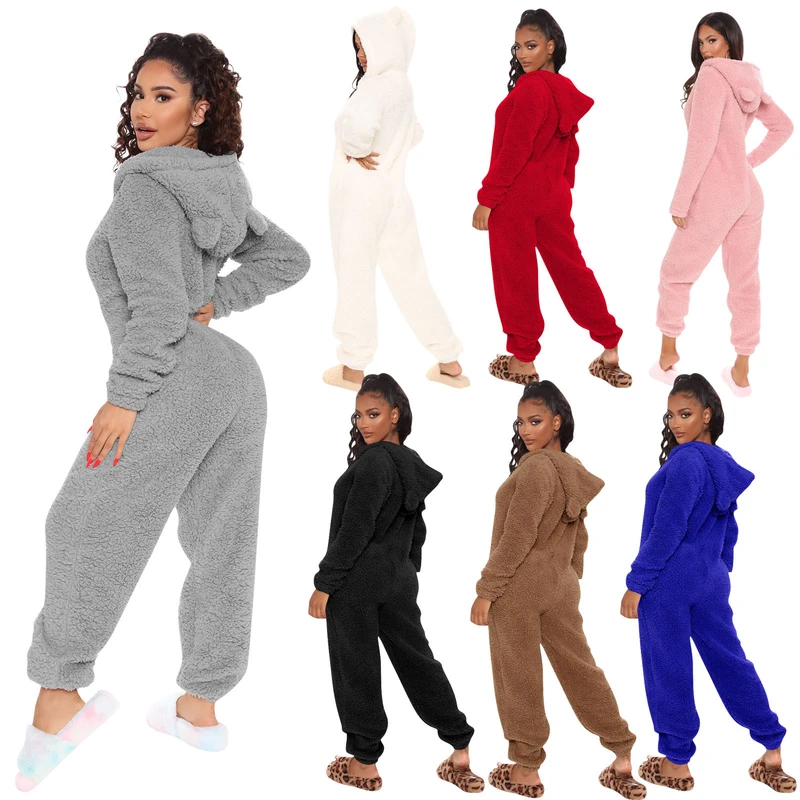 CHINEE Winter Loungewear Plus Size Fleece Pajama Zipper Hoodie Sleepwear Onesie Pajamas Jumpsuits a Thick Slim fit Winter Adult Onesie