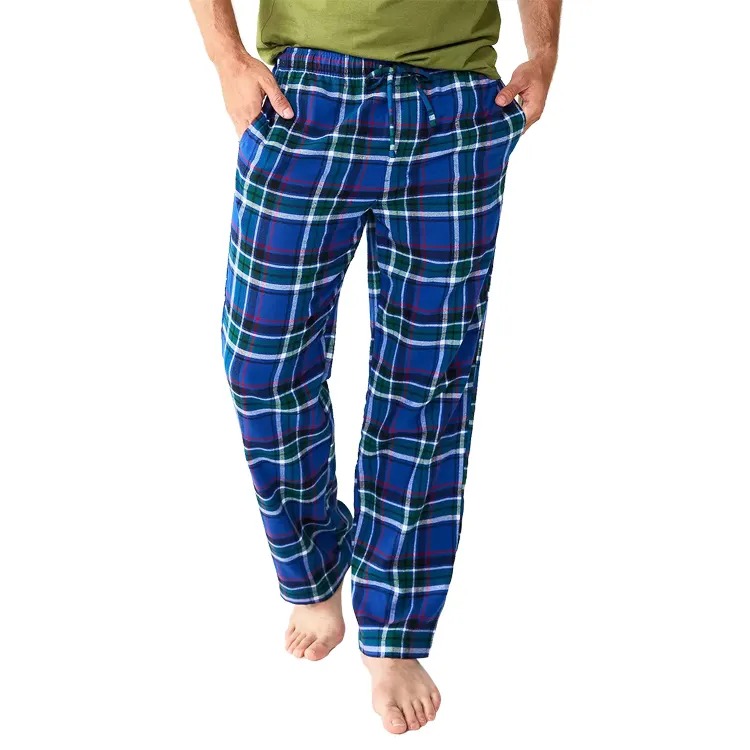 CHINEE Winter Men's Soft Plush Flannel Eco Friendly Breathable Pajama Sleep Wear Solid Color Loose Long Pants Trouser Casual Elastic