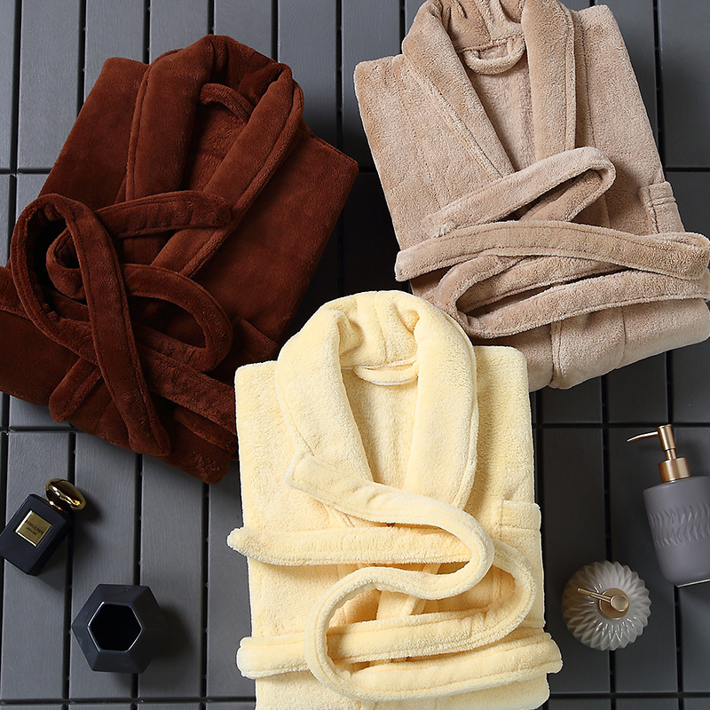 CHINEE Winter New Thick Plush Men And Women Full Length Nightgowns Coral Fleece Bathrobe