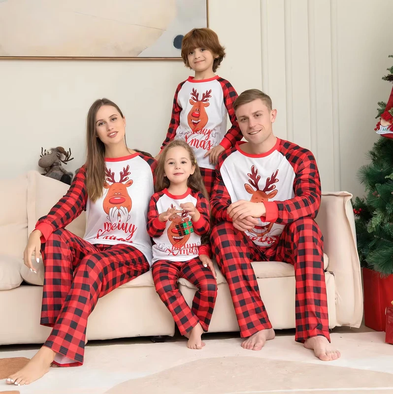 CHINEE Winter Warm Long Sleeve Plaid Christmas Family Matching Pajamas