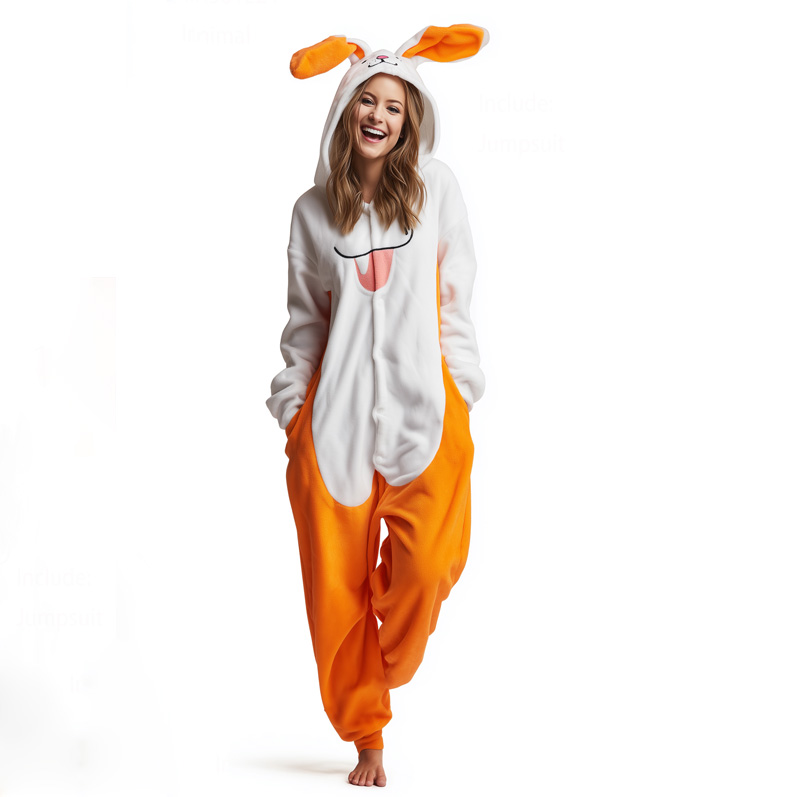 CHINEE Woman Adult Rabbit Animal Onesie Pajamas Soft Flannel Hooded One Piece Sleepwear for Halloween Cosplay Carnival