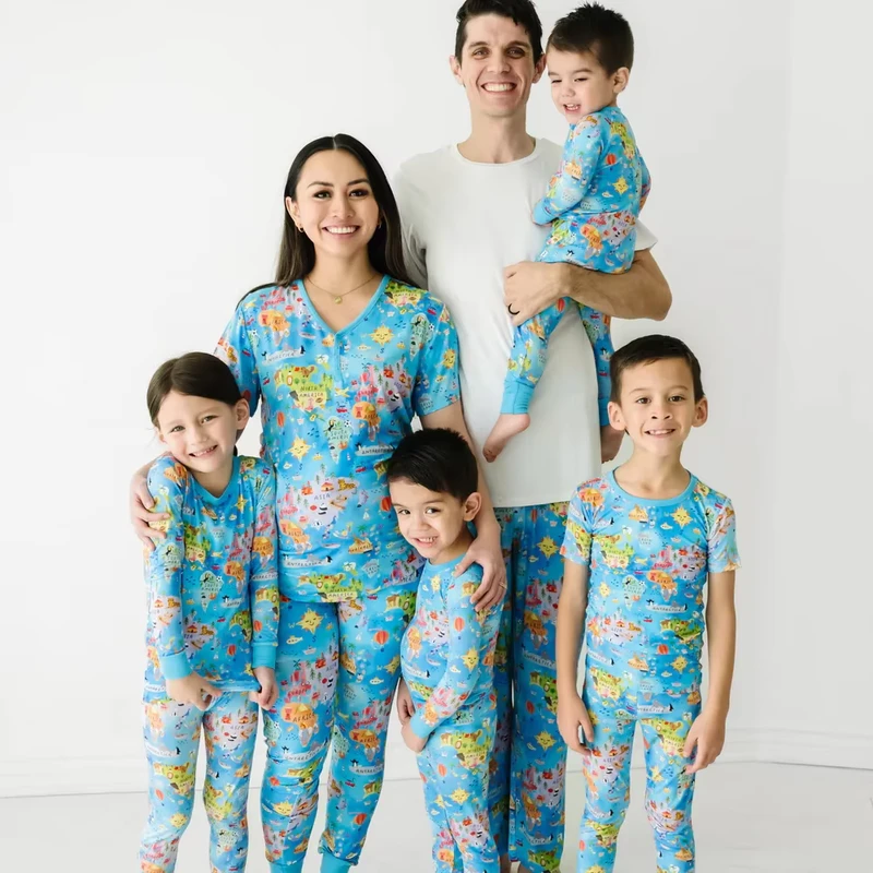CHINEE Women Bamboo Pajamas Set Long Sleeve Soft Breathable Loungewear Custom Logo Family Matching Spring Summer Holiday Sleepwear Pjs