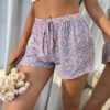 CHINEE Women Canvas Short Jumpsuit Mid Casual Women's Shorts Ditsy Floral Print Knot Waist Sleep Shorts