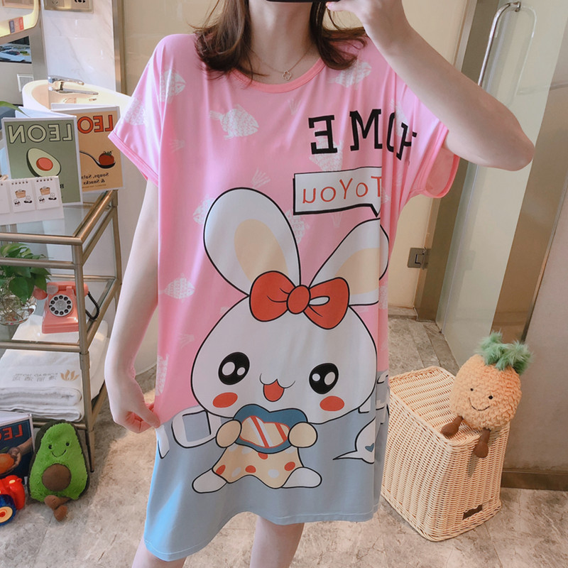 CHINEE Women Cartoon Sleepwear Print Dress Sexy Lingerie Milk Silk Cute Animal Nightdress Strap Thin Female Women Nightdress