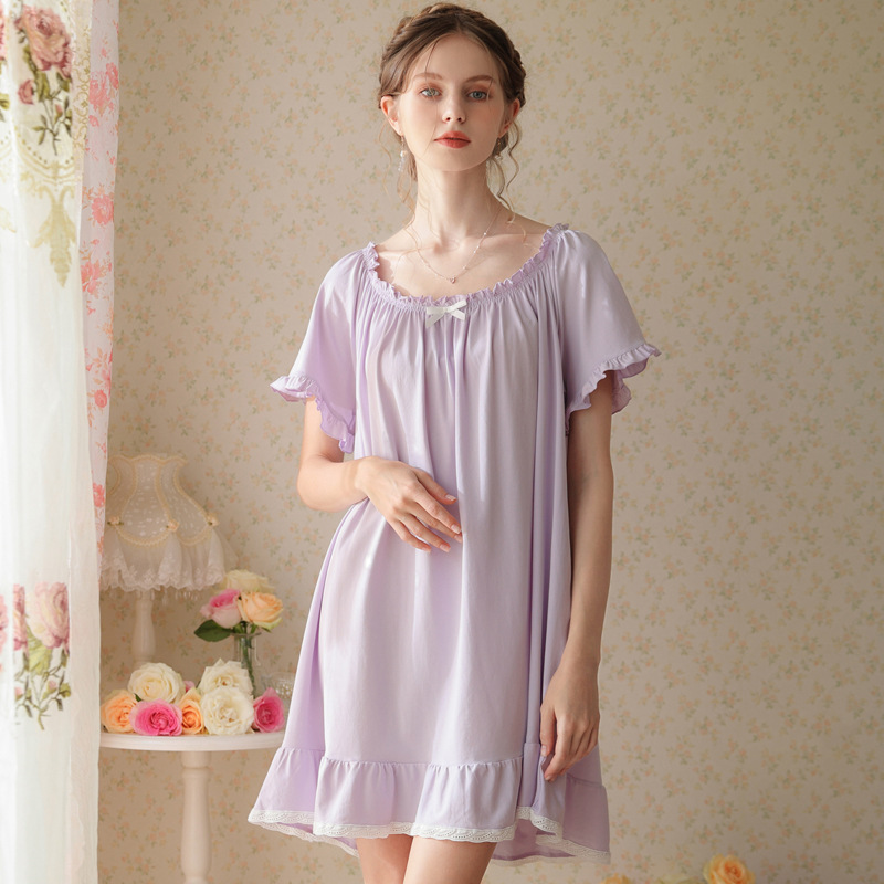 CHINEE Women Cotton Nightgowns Vintage Lightweight Gown Sets Sleepwear Short Sleeve Pajamas Princess Nightdress