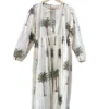 CHINEE Women Cotton Pajama Shirt Short Sleeve Button Up Sleepwear Top Palm Tree Print Summer Loungewear