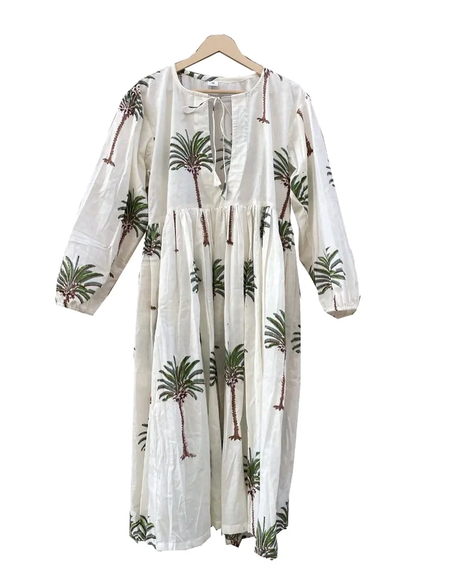 CHINEE Women Cotton Pajama Shirt Short Sleeve Button Up Sleepwear Top Palm Tree Print Summer Loungewear