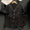 CHINEE Women Faux Silk Pajama Sets Summer Solid Short Sleeve Blouse Tops and Shorts Pjs Suit Sleepwear Satin Home Clothing Loungewear