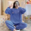 CHINEE Women Flannel Pajama Sets Cute Cartoon Animal Print Warm Thick Sleepwear for Autumn Winter Loose Pajamas & Homewear