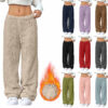 CHINEE Women Fleece Solid Pajama Pants Low Waisted Warm Casual Loose Fuzzy Wide Leg Pants 100% Polyester (Pink Medium)