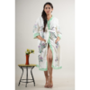 CHINEE Women Floral Embroidered Cotton Kimono Robe V Neck Three Quarter Sleeve Full Length Loose Fit Hand Embroidery Spring Loungewear