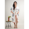 CHINEE Women Floral Embroidered Cotton Kimono Robe V Neck Three Quarter Sleeve Knee Length Loose Fit Hand Embroidery Spring Loungewear