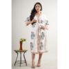 CHINEE Women Floral Embroidered Cotton Kimono Robe V Neck Three Quarter Sleeve Knee Length Loose Fit Hand Embroidery Spring Loungewear