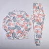 CHINEE Women Floral Print Ribbed Loungewear Set Soft Long Sleeve Top and Matching Pants Cozy Stretch Pajama Outfit
