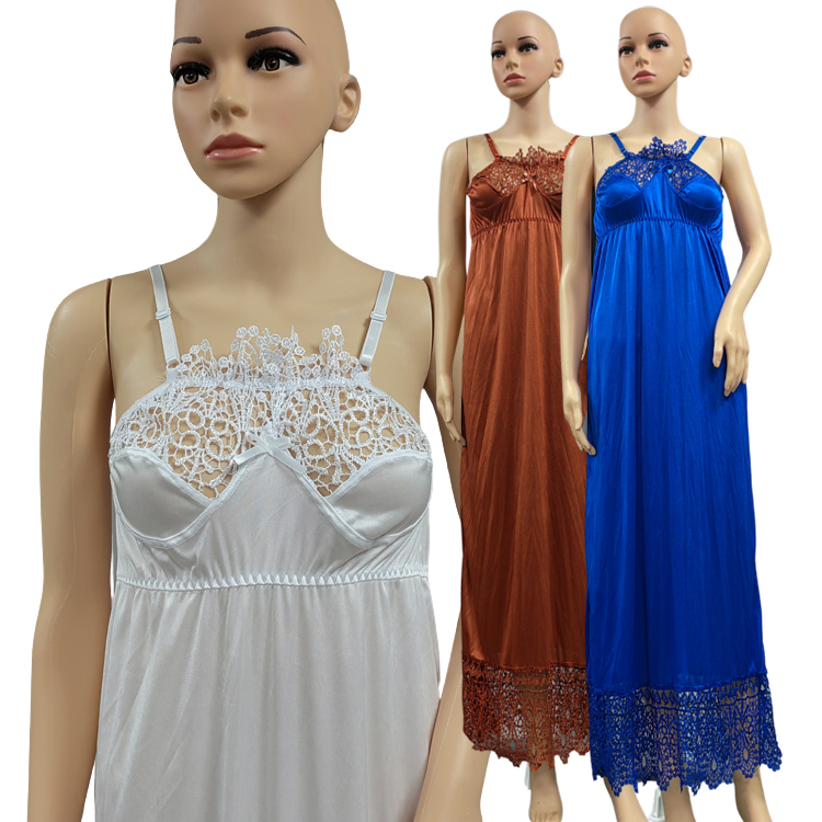 CHINEE Women Girls Fashion Sexy Summer Rayon Silk Lace Slip Dress Outwear Sleepwear Nightgown Silk Women Long Dress