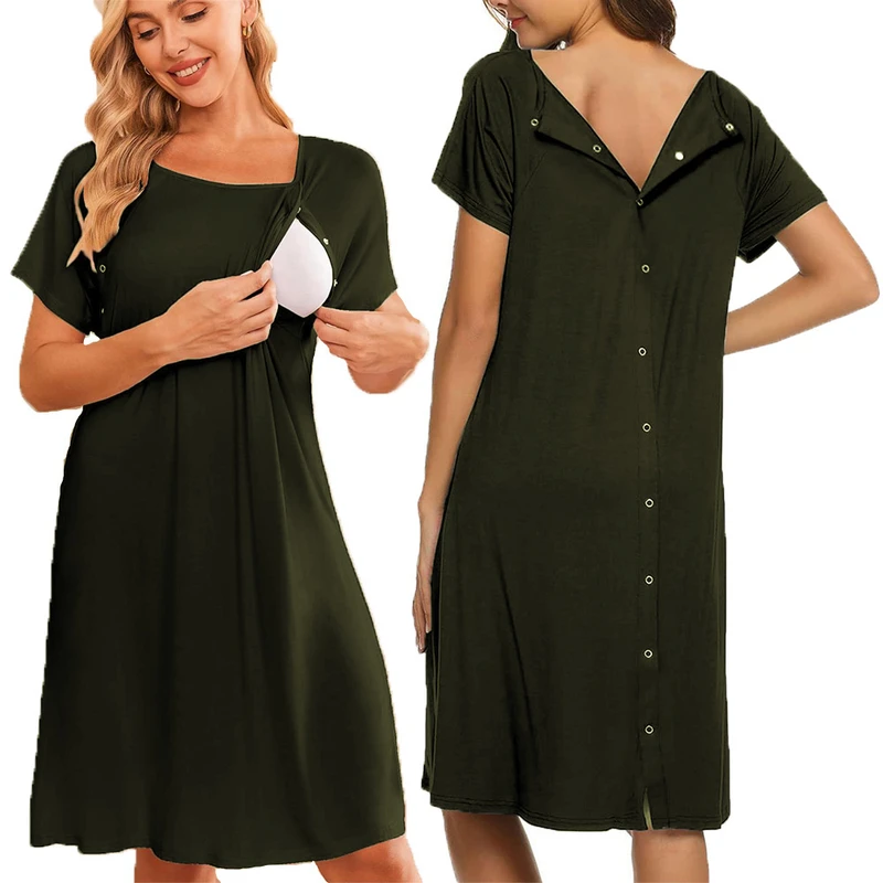 CHINEE Women Maternity Nursing Breastfeeding Nightgown Dresses Nursing Hospital Gown Pregnancy Pajamas Pregnant Women Dress