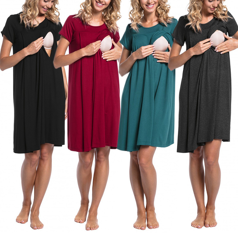 CHINEE Women Nursing Delivery Labor Hospital Nightdress Short Sleeve Maternity Nightgown With Button