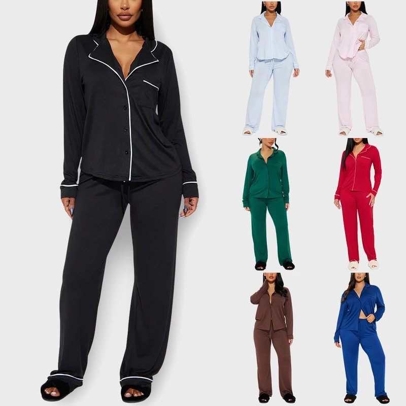 CHINEE Women Pajamas Soft Women's Knitted Pajamas Lounge Sets Nightwear Sleepwear Home Wear Women Sleepwear 2 Pieces Sets