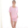 CHINEE Women Plus Size Summer Thermal Embroidered Jersey Knee Length Short Sleeve Sleepwear with Shorts Loungewear