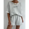 CHINEE Women Printed Washed Oversized T Shirt Set With Drop Shoulder Elastic Waist Shorts Custom Casual Loungewear Two Piece Outfit