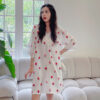 CHINEE Women Sleepwear Nightshirt Lace Trim V Neck Dress Chemise Cute Printed Pajamas Homewear