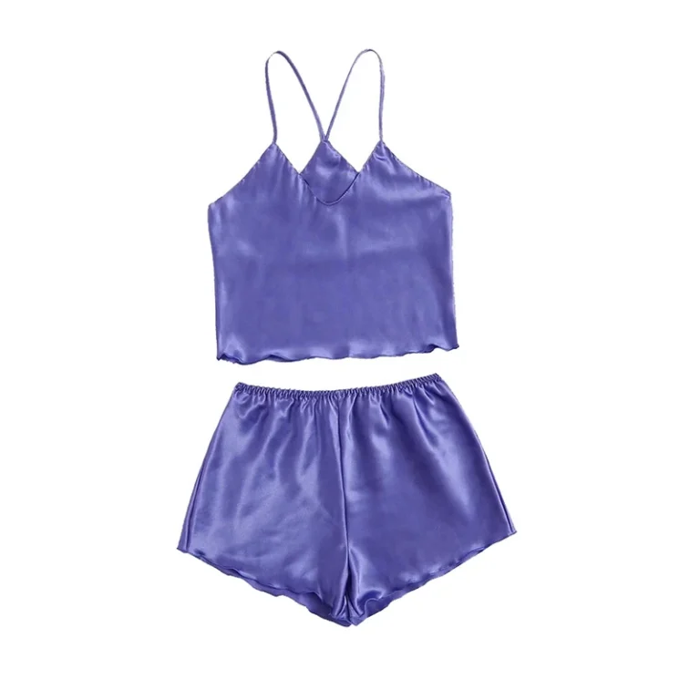 CHINEE-Women-Strappy-100-Pure-Silk-Camisole-Pajama-Set-Real-Silk-Tube-Tops-and-Silk-Shorts-Set