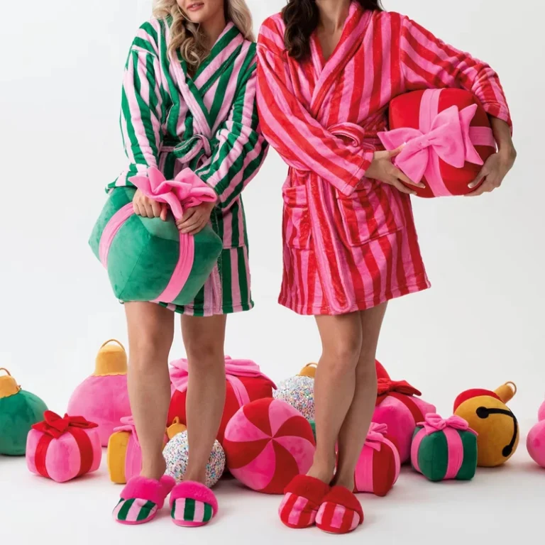 CHINEE-Women-Striped-Fleece-Robe-Fuzzy-Printed-Long-Sleeve-Cute-Plush-Warm-with-Pocket-Christmas-Shawl-Collar-Bath-Robe