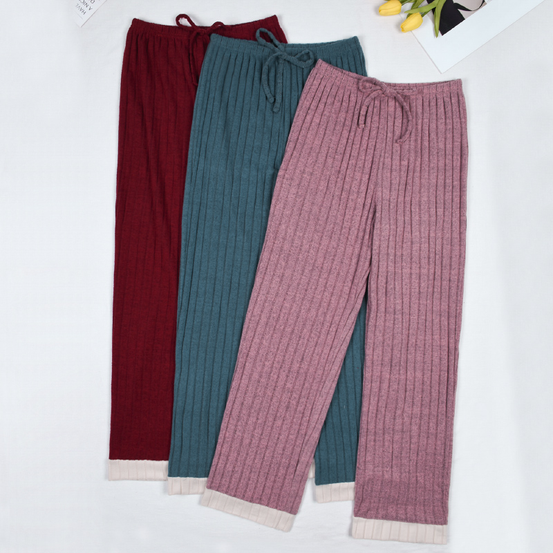 CHINEE Women Thickened Home Ribbed Pajama Pants Winter Bow Tie Sleep Long Pants Casual Christmas Autumn Winter Loungewear