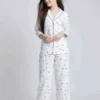CHINEE Women Two Pieces Sleepwear Sets Round Neck Dot Print Long Sleeved Tops and Long Women's Pajama Set