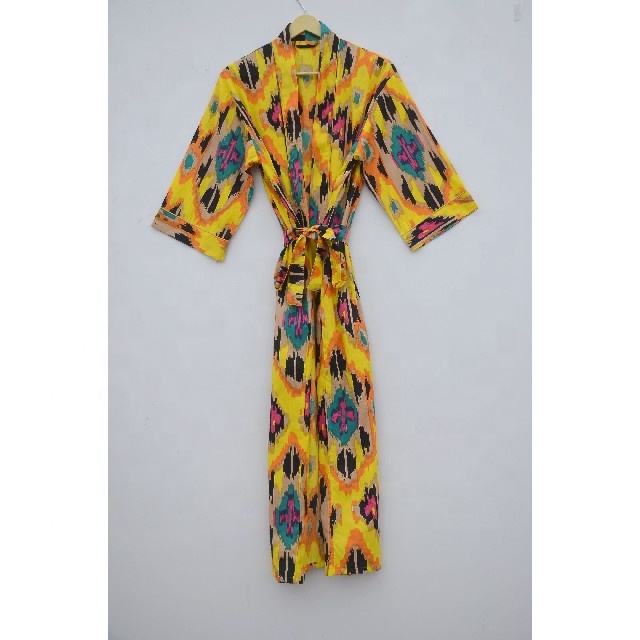 CHINEE Women's 100% Cotton Floral Print Kimono Nightgowns with Tie Open Front Tassel XL Size Woven Robes Bath Summer Sleep Wear