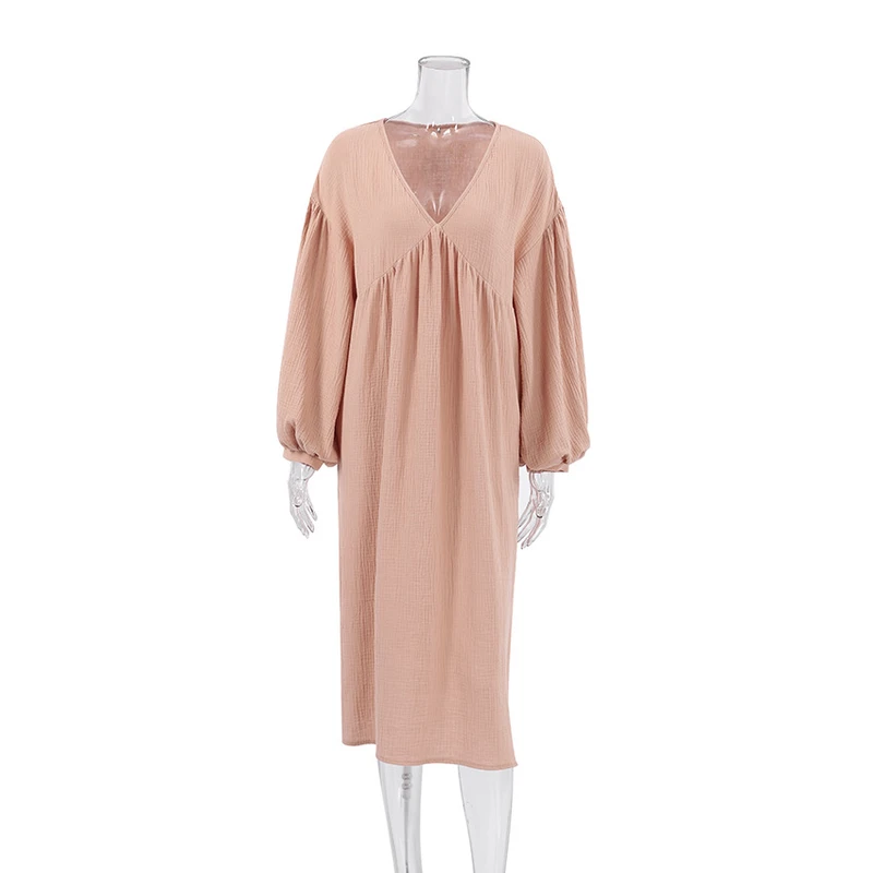 CHINEE Women's 100% Cotton Gauze Muslin Kimono Nightgown Three Quarter Sleeve V Neck Breathable Summer Large Size Maternity