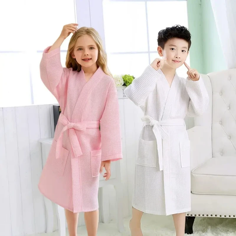 CHINEE Women's 100% Cotton Long Fleece Bathrobe Luxury Hotel Spa Gym Robe with Printed Logo for Home and Sports for Kids