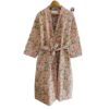 CHINEE Women's 100% Cotton Quilted Bathrobe Kimono Dress Hand Block Floral Print Quick Dry Breathable Sleepwear Gown for Winter Summer