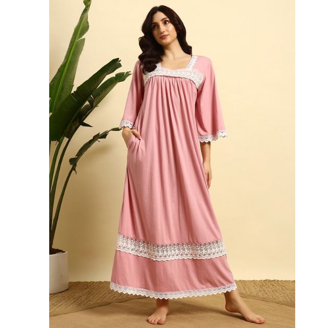 CHINEE-Womens-100-Cotton-Victorian-Lace-Nightgown-Long-Sleeves-Full-Length-Breathable-Fabric-Neck-Discharge-Printed-Autumn-Spring