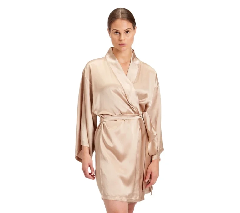 CHINEE Women's 100% Silk Woven Kimono Robe with Machine Embroidery Breathable Quick Dry Nightgown for Summer Autumn Spring